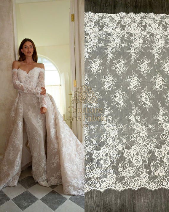 Light Ivory Chantilly Lace Fabric: Floral Wedding Dress Couture