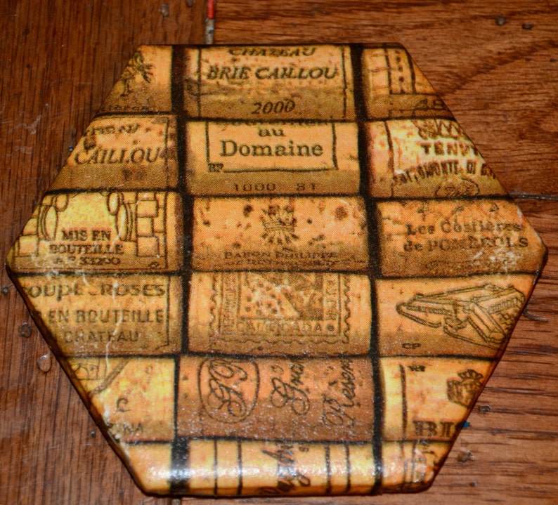 Wine Corks Tile Coasters Decoupage Tile Coasters Kitchen Etsy