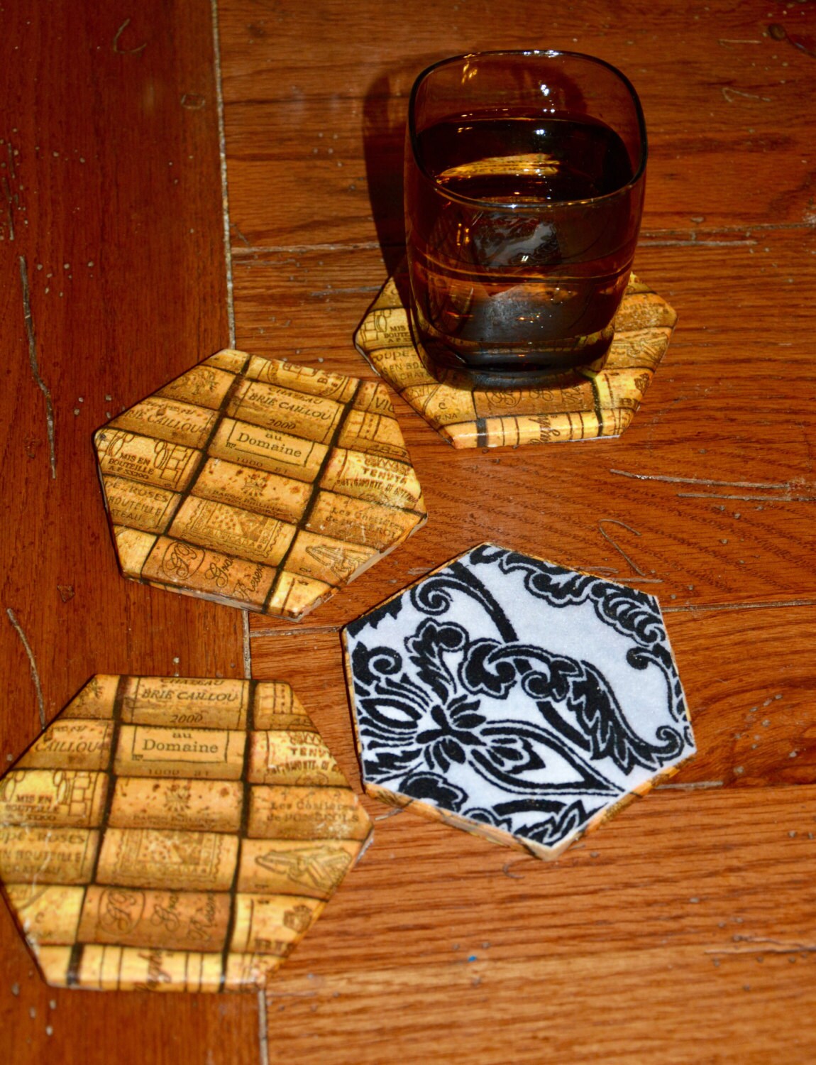 Wine Corks Tile Coasters Decoupage Tile Coasters Kitchen Etsy