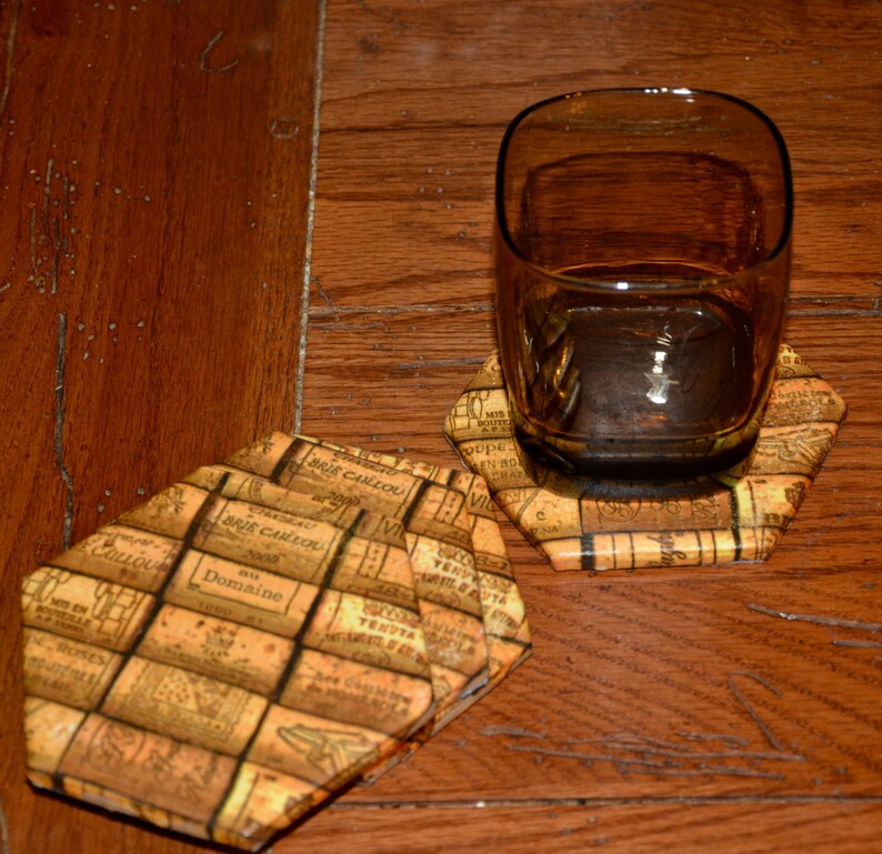 Wine Corks Tile Coasters Decoupage Tile Coasters Kitchen Etsy
