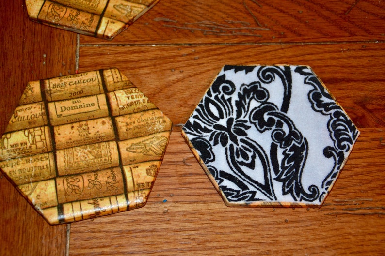 Wine Corks Tile Coasters Decoupage Tile Coasters Kitchen Etsy