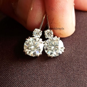 14K White Gold, Sterling Silver 2.50 Ct Round Cut, Moissanite Earrings, Leverback Drop/Dangle Earrings, Wedding Earrings, Gift For Her