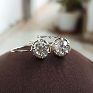 14k White Gold, Moissanite Leverback Dangle Earrings