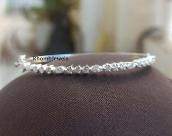 Moissanit Diamant Armreif Armband, 14k Weißgold Jubiläumsgeschenk