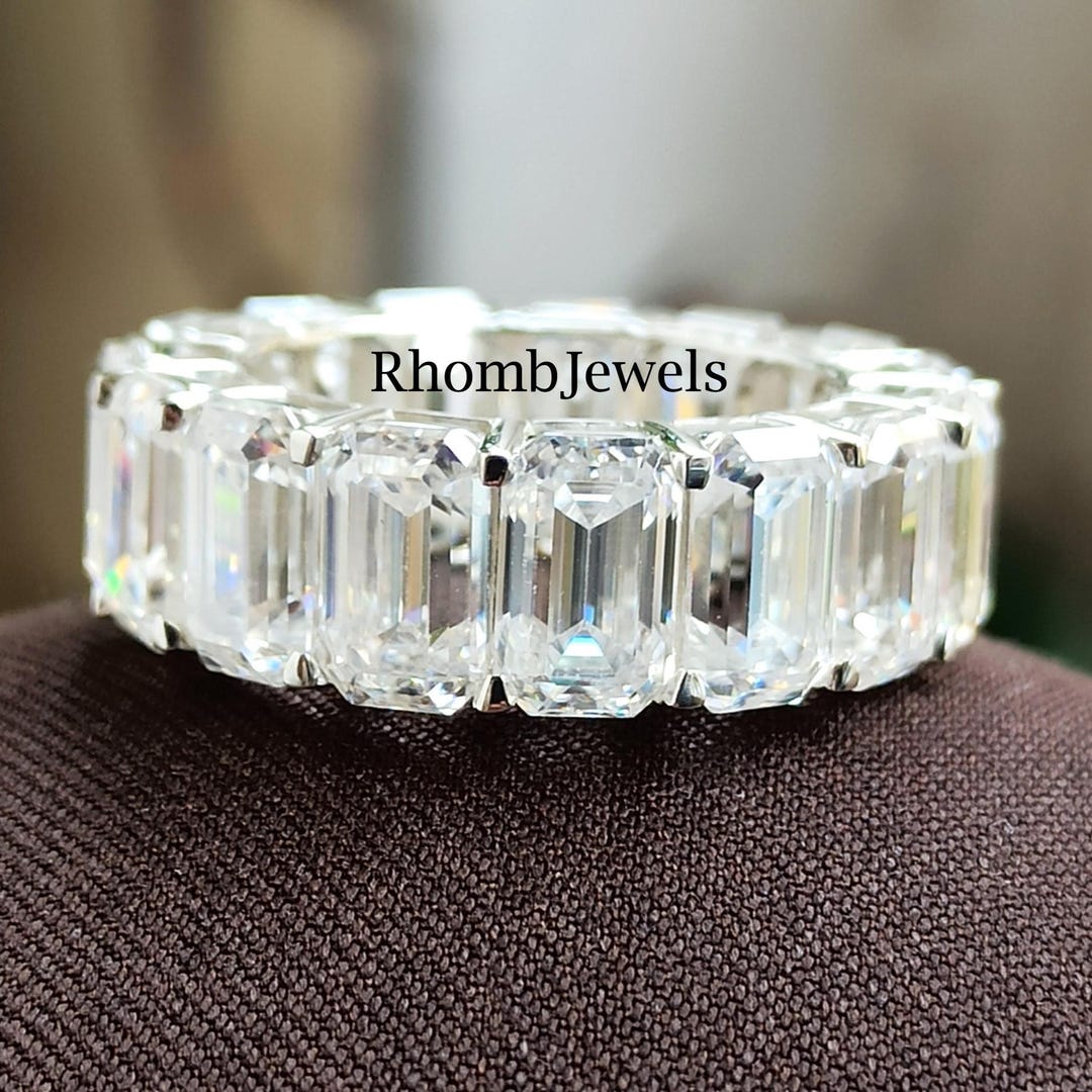 Emerald Cut Moissanite Eternity Band, 14K Yellow Gold Wedding Ring - Etsy
