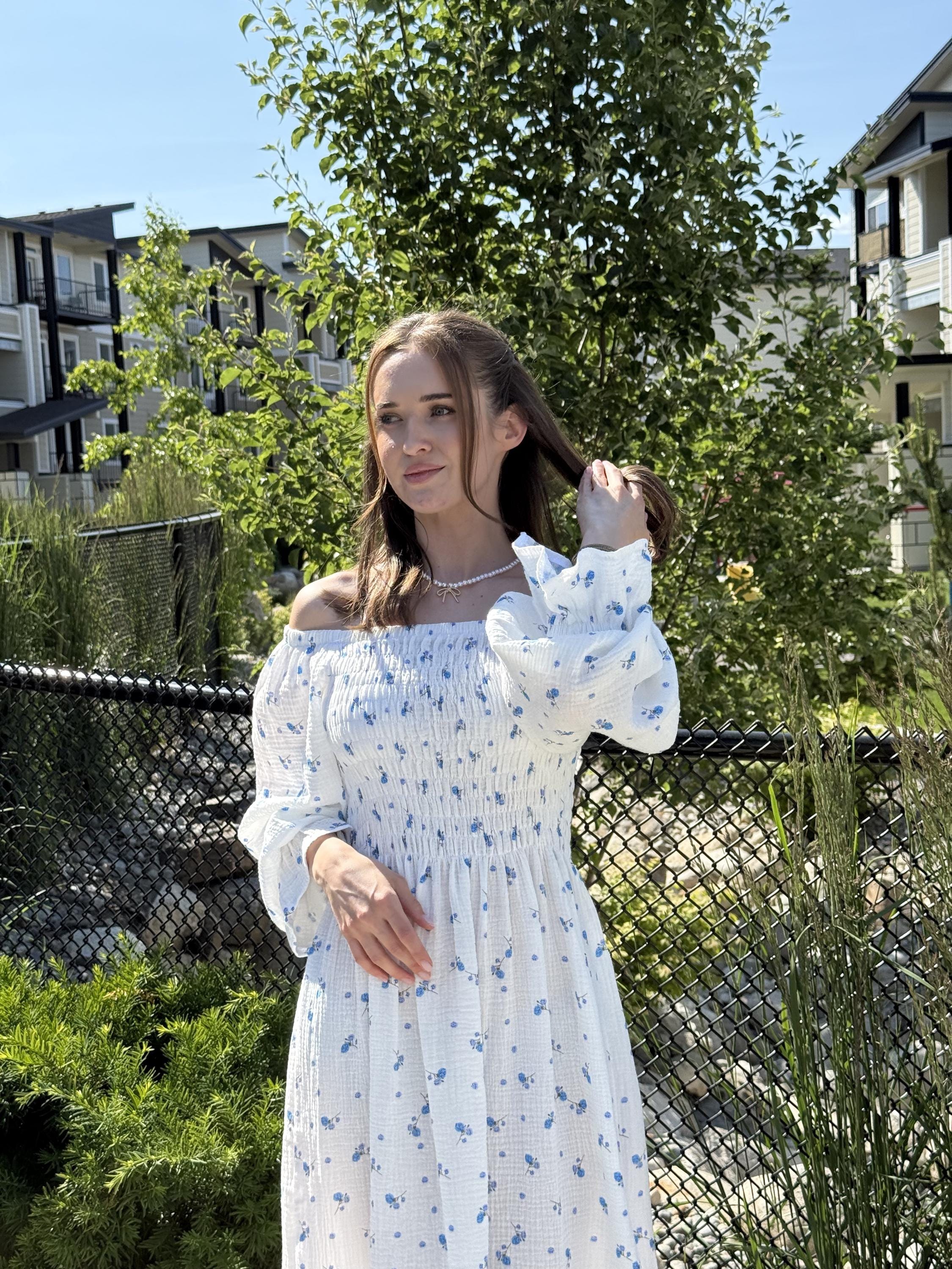 white floral off shoulder dress White 3D Floral Off Shoulder Gown by Ladivine WN308
