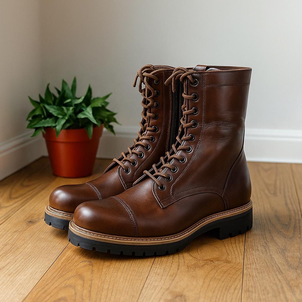 【予約中！】 Handmade Brown Mid Rugged | Men for Boots Zip Chunky Leather 靴