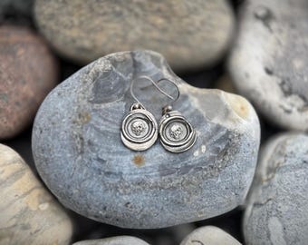 Wax seal fine silver Skull dangle earrings