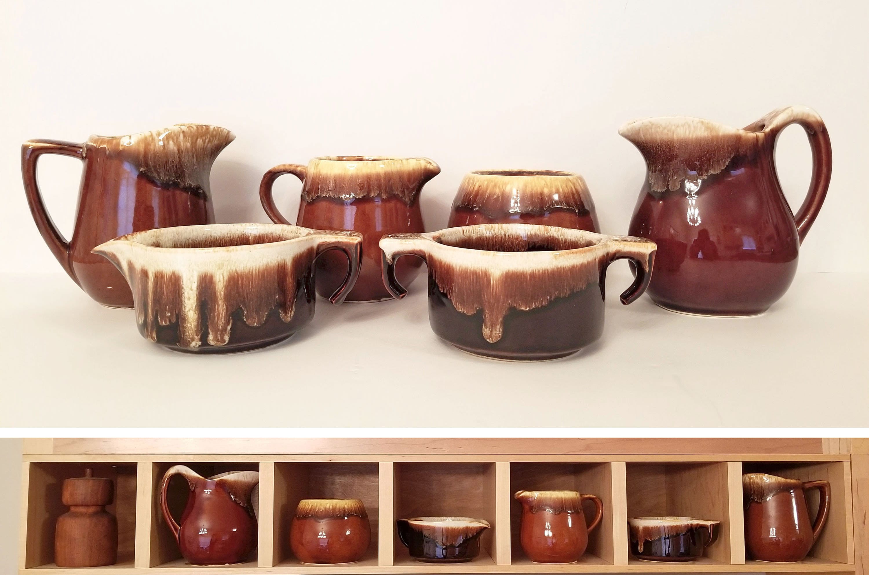 Mccoy Era Brown Drip Glaze Collection Creamer Pitcher Sugar Bowl Sauce