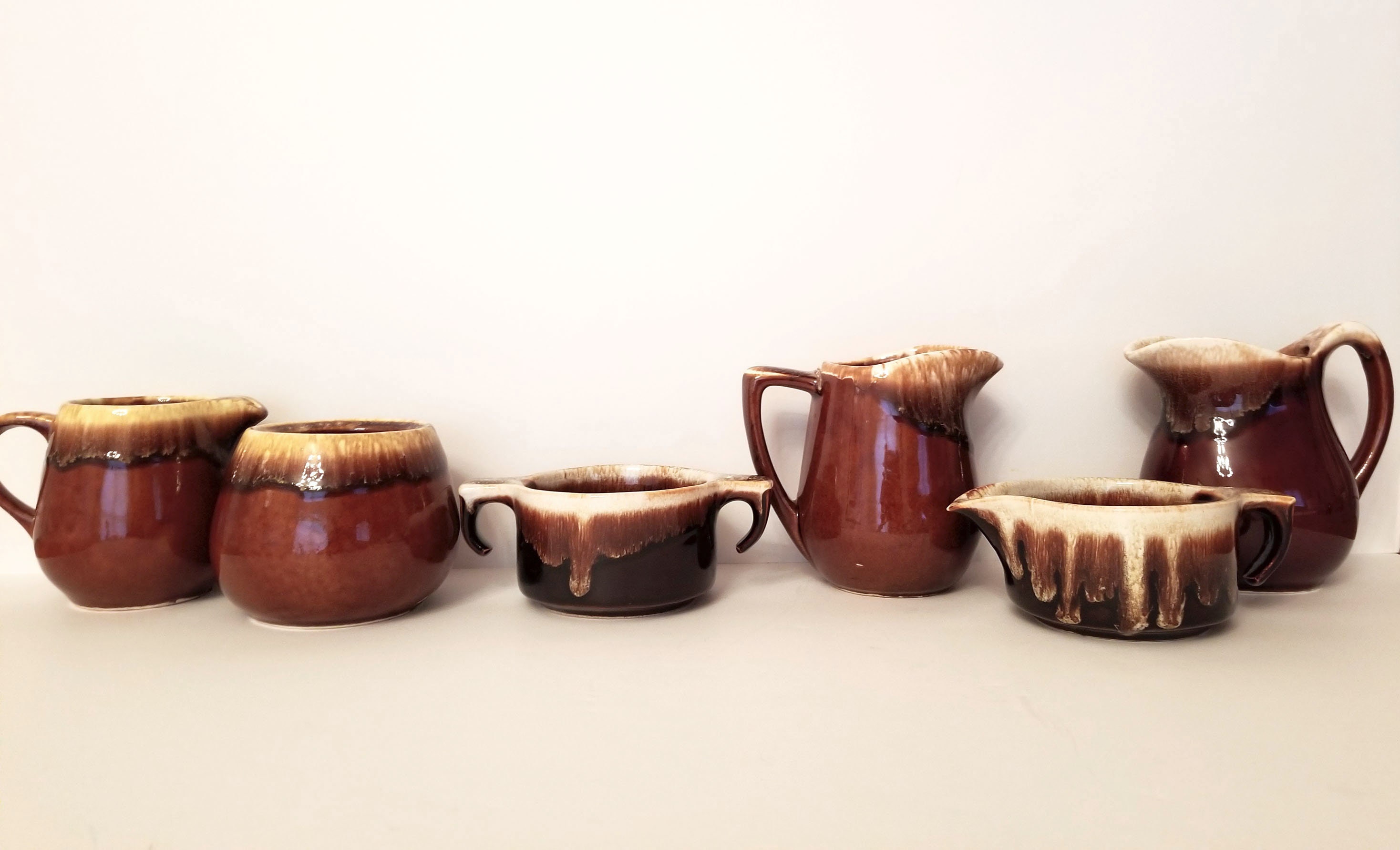 Mccoy Era Brown Drip Glaze Collection Creamer Pitcher Sugar Bowl Sauce