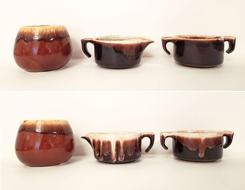 Mccoy Era Brown Drip Glaze Collection Creamer Pitcher Sugar Bowl Sauce