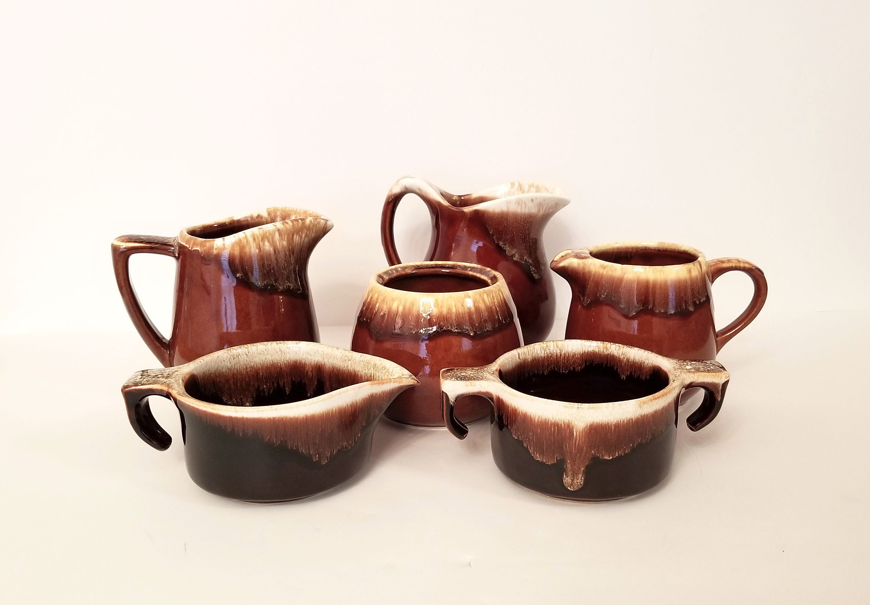 Mccoy Era Brown Drip Glaze Collection Creamer Pitcher Sugar Bowl Sauce