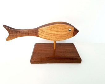 Danish Modern Style Fish Figurine - Mid-Century Walnut Wooded Sculpture - Bolling / Bojesen Era Two Tone Wood Art