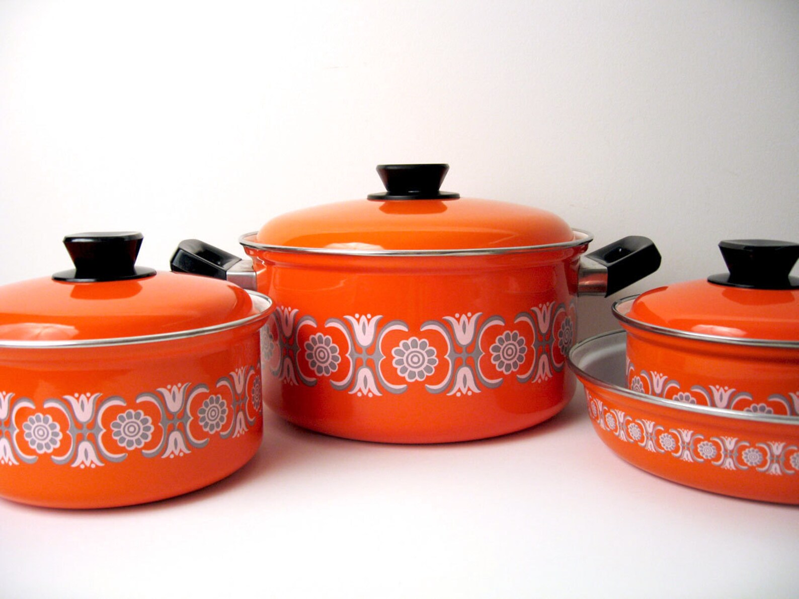 MidCentury Orange Enamel Cookware Set Etsy