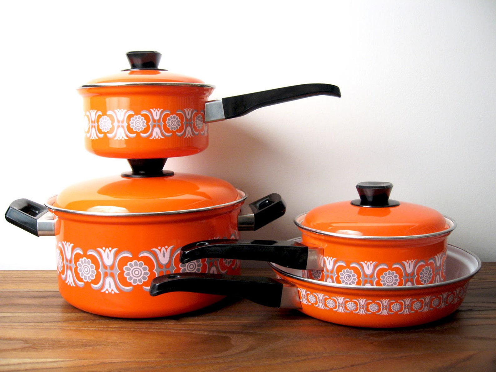 MidCentury Orange Enamel Cookware Set Etsy