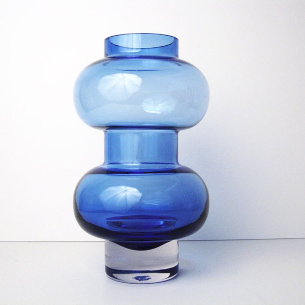 Mid-Century Modern Aseda Bo Borgstrom Hooped Blue Vase - Swedish Scandinavian Cased Art Glass