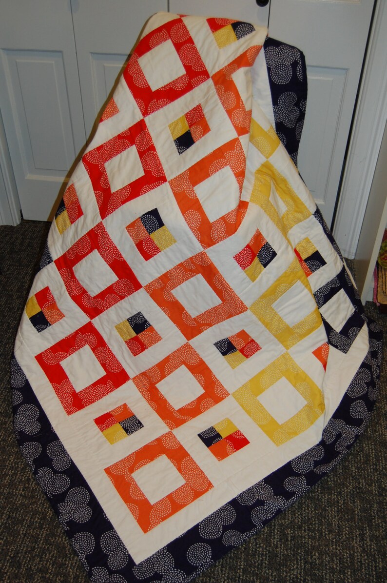 Hand Quilted Rainbow Blanket Modern Throw Quilt Patchwork Quilt