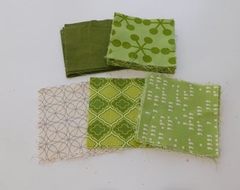 66 Assorted Green Fabric Blocks, 5 Inch Blocks