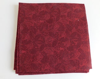 35 Burgundy Leaf Blocks, 4 1/2 Inch Square, 100% Cotton