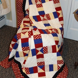 SALE, Americana Throw Quilt, Hand Quilted Stars and Stripes Blanket image 1