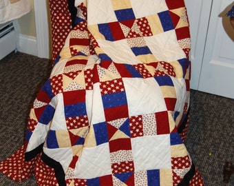 SALE, Americana Throw Quilt, Hand Quilted Stars and Stripes Blanket