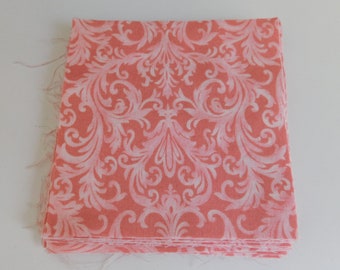 31 Pink Scroll Fabric Blocks, 4 1/2 Inch Square, 100% Cotton