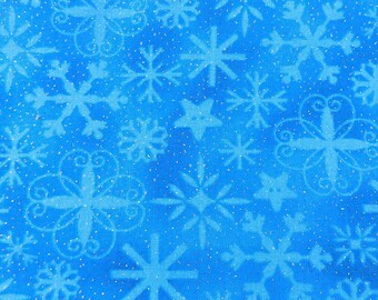 Blue Snowflake Fabric, 1/2 Yard