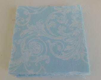 33 Precut Blue Scroll Blocks, 4 1/2 Inch Square, 100% Cotton