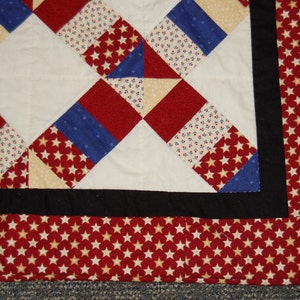 SALE, Americana Throw Quilt, Hand Quilted Stars and Stripes Blanket image 3