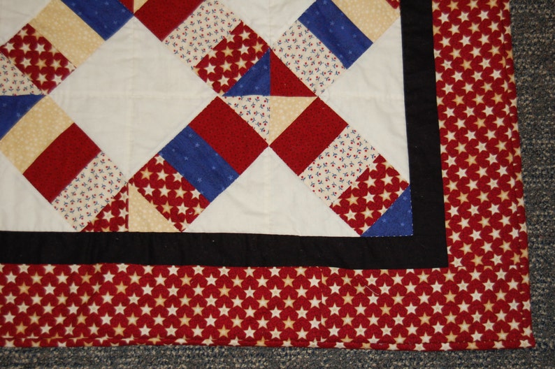 SALE, Americana Throw Quilt, Hand Quilted Stars and Stripes Blanket image 3