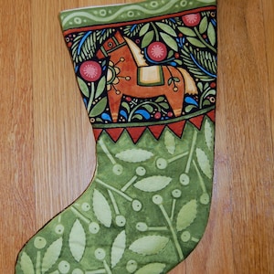 Christmas Stocking, Folk Art, Horse, Hand Quilted