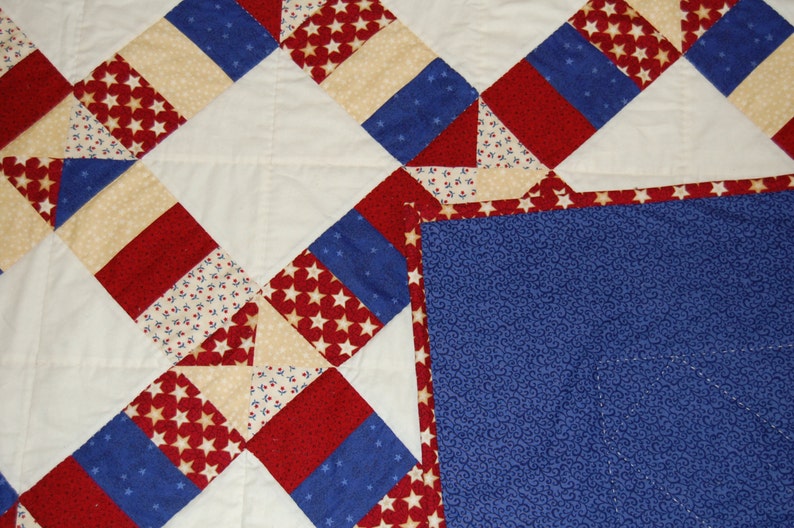 SALE, Americana Throw Quilt, Hand Quilted Stars and Stripes Blanket image 2