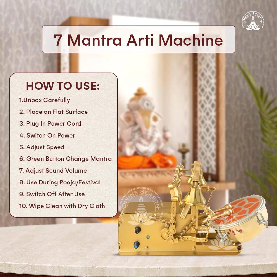 All-in-one Automatic Aarti Machine – 7 Mantras, Drum & Pooja Device for ...