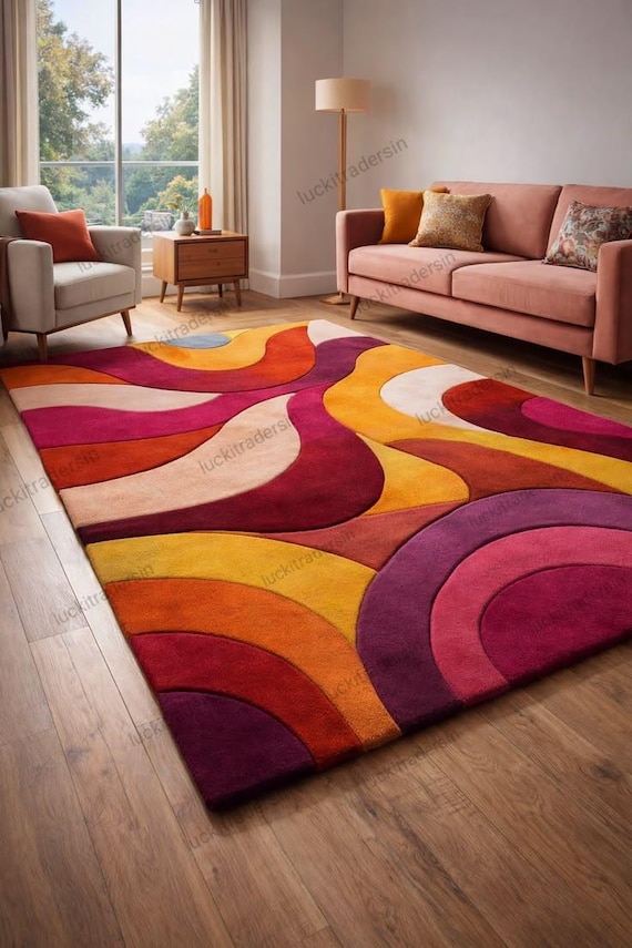 Handgefertigter Boho Teppich 250x250, Neutraler Teppich, Wohnzimmerteppich, Moderner Minimalistischer Teppich, Schlafzimmer Bodenteppich, Home Decor