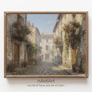 Charmante alte Europäische Gasse | Nebliges Tonalismus-Dorf Straßenkunst | Samsung Frame TV Art & druckbare Wandkunst | 8K High-Res-Master