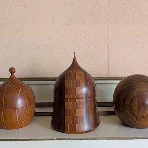 Set of 3 Vintage Turned Wood Boxes | Mid-Century Rustic Decor | Hand-Turned Wooden Keepsake & Jewelry Containers