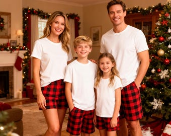 Shorts navideños estampados con bolsillos para toda la familia, pijamas navideños hechos a mano, regalo de Navidad para parejas, disponibles en tallas 2T a 6XL, shorts para las vacaciones