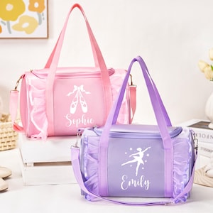 Aangepaste danstas voor meisjes, plunjezak met naam, gepersonaliseerde dansballettas, weekendtas voor meisje, ballettas, weekend terug naar schoolcadeaus