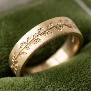 Vintage Leaf Design Pattern Thick Band Ring For Engagement & Wedding, Minimalist Stackable Ring, Handmade Jewelry For Gift, Unique Jewelry