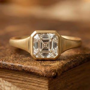 Asscher Cut Moissanite Solitaire Ring, Engagement Ring, Stackable Signet Band Ring, Bridal Jewelry For Her, Anniversary Gift For wife