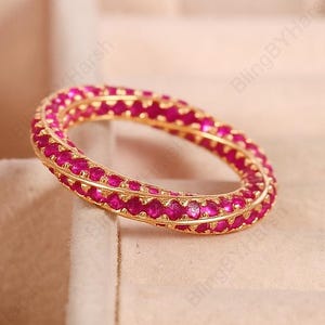 Red Ruby Eternity Ring, Spiral/ Swirl Art Deco Stackable Ring, Dainty Engagement Gift Ring, July Birthstone gift Ring, Eternity Band Ring