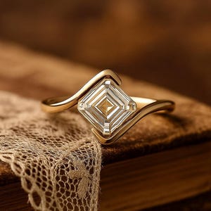 2.5Ct Asscher Cut Moissanite Solitaire Unique Wedding Ring, Engagement Ring For Her, Minimalist Stackable Ring, Elegant Antique Jewelry