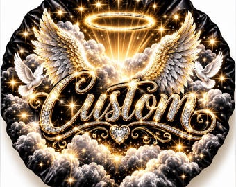 Custom Bonnet: Black & Gold Satin, Personalized with Name Photo