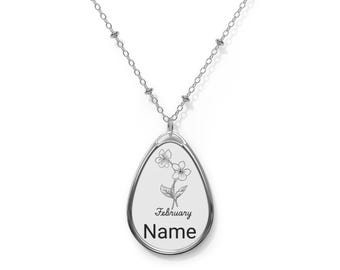 Personalized Floral Oval Necklace with Name & Birth Month | Unique Gift for Her, Mother&#39;s Day Jewelry, Anniversary, Birthdays, Custom [...]