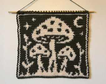 Mushroom Forest Moon Star Tapestry Crochet Pattern / Wall Hanging / Home Decoration [PDF Download]