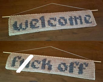 Welcome / F*ck Off Banner Reversible Tapestry Crochet Pattern / Wall Hanging / Home Decoration [PDF Download]
