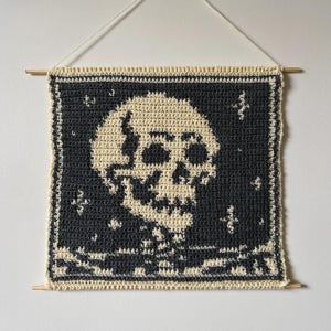 Patrón de ganchillo para tapiz de calavera de esqueleto / Tapiz de pared / Decoración para el hogar [Descarga en PDF]