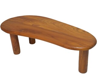 Solid Wood Organic-Shaped Coffee Table with Natural Grain Finish and Rounded Edges