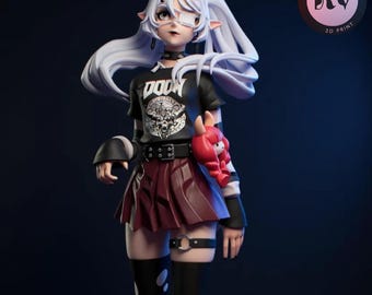 Figura STL de Goth Mage Girl / Estilo Anime de Fantasía Oscura / Piernas Pre-Soportadas y Separadas