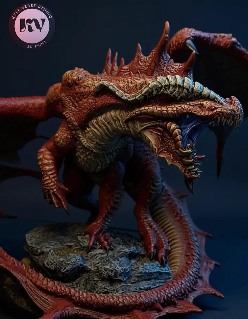 Black dragon STL bundle – supported dragon with rocky base render